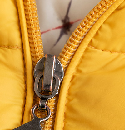 Yellow jacket zipper close up
